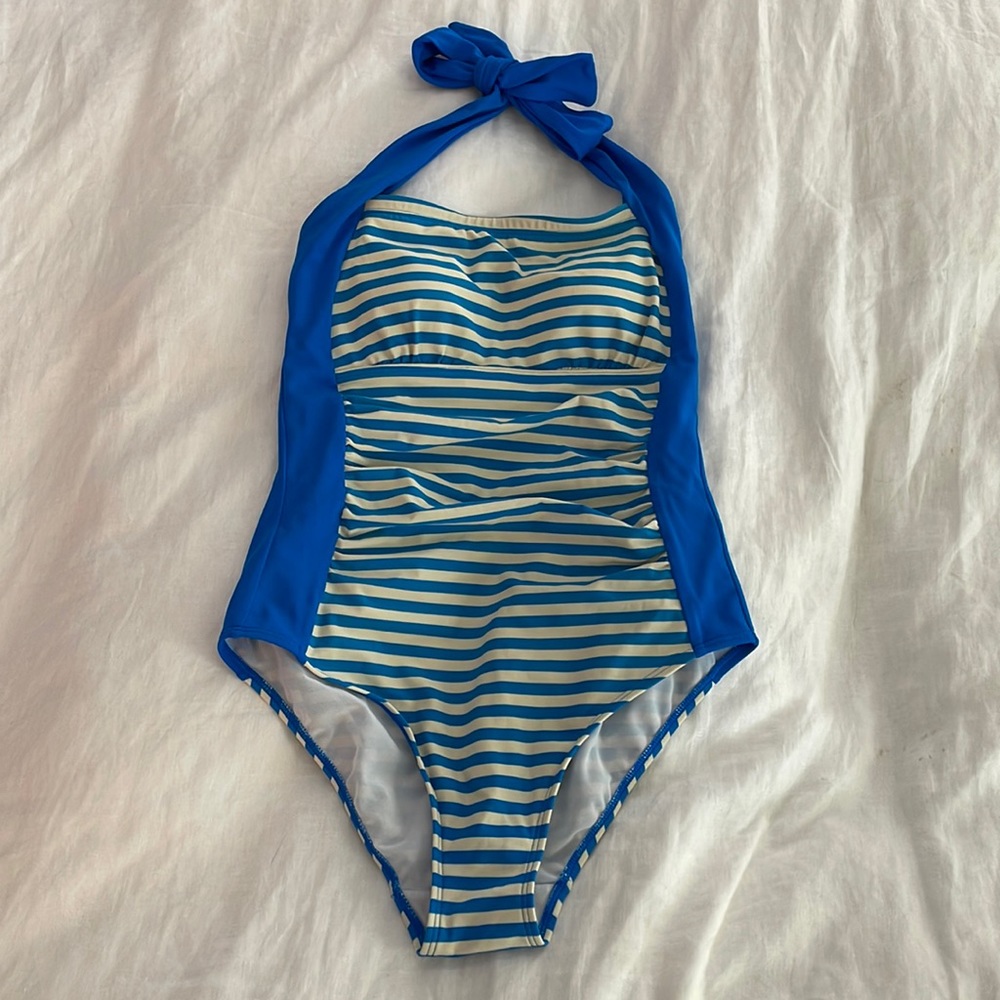 Boden blue & white stripe one piece suit